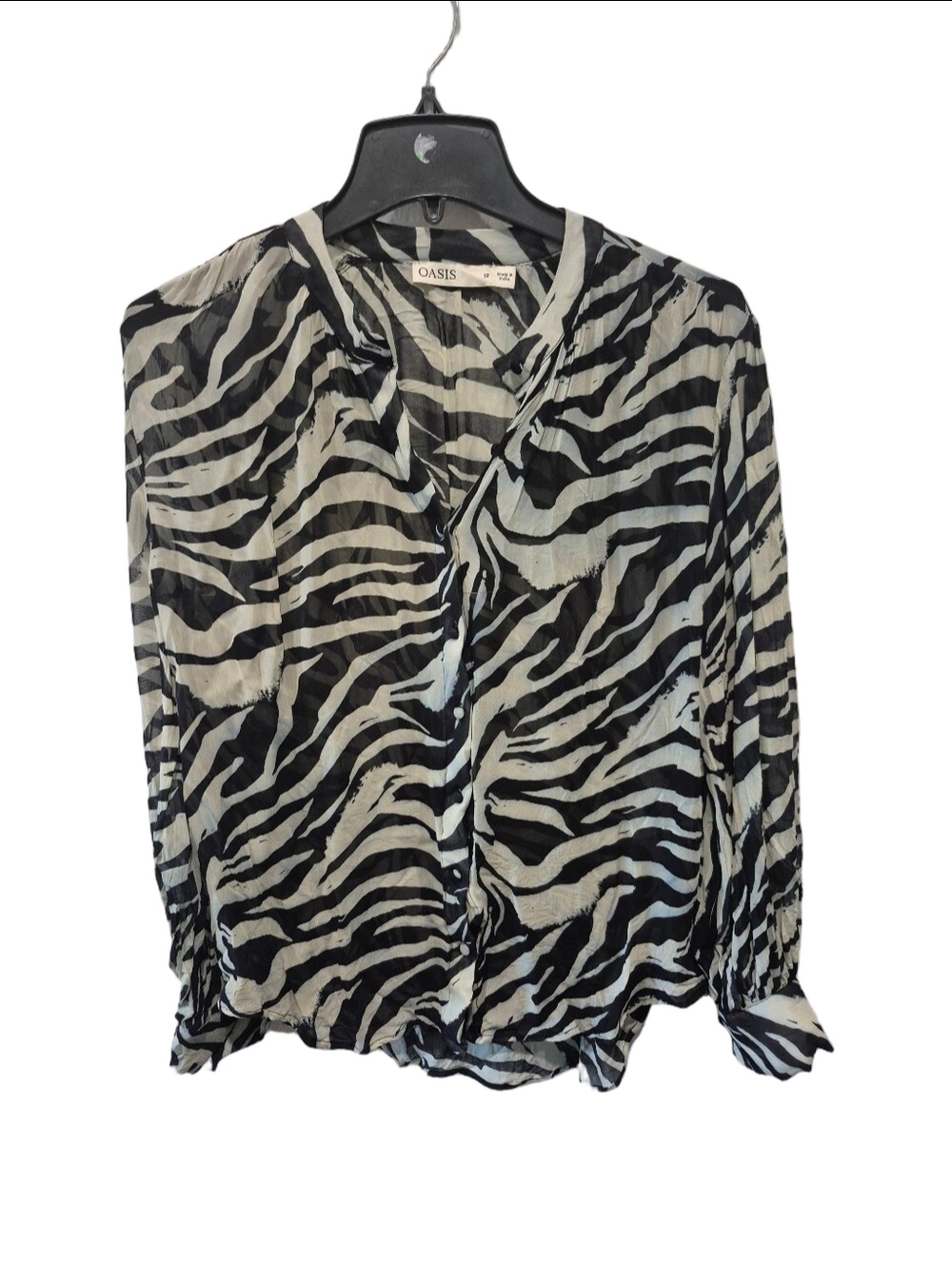 Oasis Black & White Zebra-Print Chiffon Button-Down Blouse